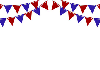 Triangle Party Flags in Blue and Red Isolated on White Background. For decoration festive, Birthday, anniversary celebration, congratulation