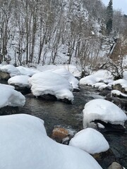 Winter river with snow