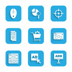 Set Shopping cart, Advertising, Browser setting, window, Target sport and Computer mouse icon. Vector