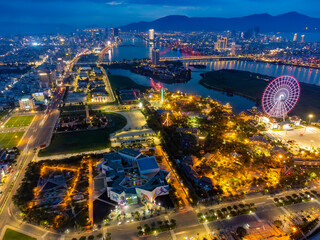 Aerial view of Da Nang city which is a very famous place for tourists.