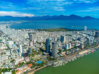 Fototapeta na wymiar Aerial view of Da Nang city which is a very famous place for tourists.