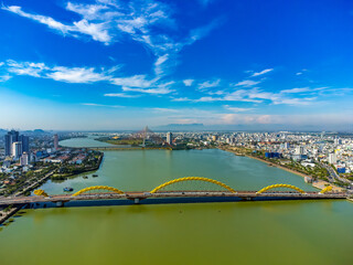 Fototapeta premium Aerial view of Da Nang city which is a very famous place for tourists.