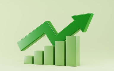 Growth chart diagram with incline upward arrow trend. 3d rendering