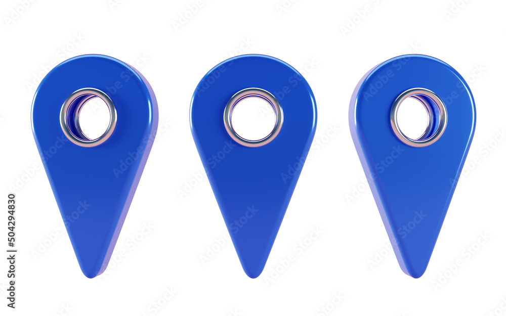 Fototapete Blue map pointer isolated on a white background. 3d rendering