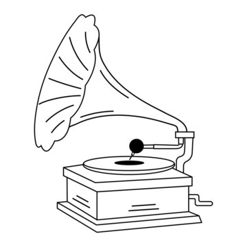 Old-fashioned vintage gramophone in doodle style. Classic retro phonograph for your nostalgic.