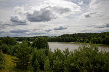 river and lake in cloudy weather in summer