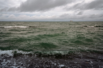 View of the Black Sea on the Sochi coast on a cloudy day, Sochi, Krasnodar Territory, Russia