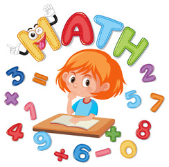 Font design for math with girl and numbers