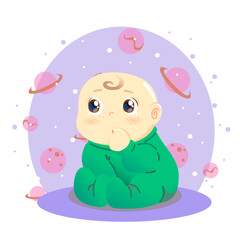 cute little baby with space background