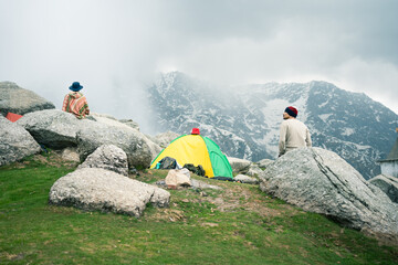 Camping site at Triund Trek , Mcleodganj, Himachal Pradesh , India