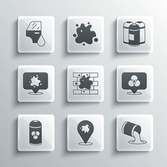 Set Paint spray, bucket, RGB and CMYK color mixing, Painting the house, can, Car painting and icon. Vector