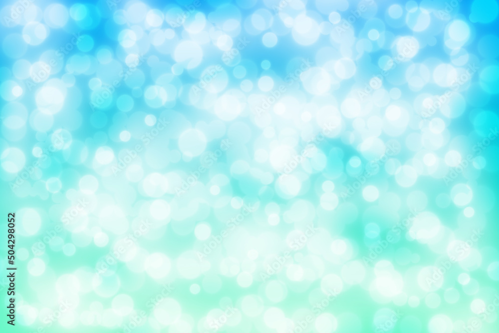 Poster abstract gradient light blue and green bokeh background texture with white bokeh lights and little d
