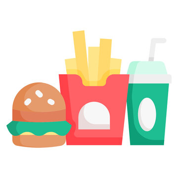 Fast food burger french fries drink cup flat icon. Can be used for digital product, presentation, print design and more.