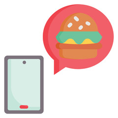 Online order with smartphone and bubble, burger and glass flat icon. Can be used for digital product, presentation, print design and more.