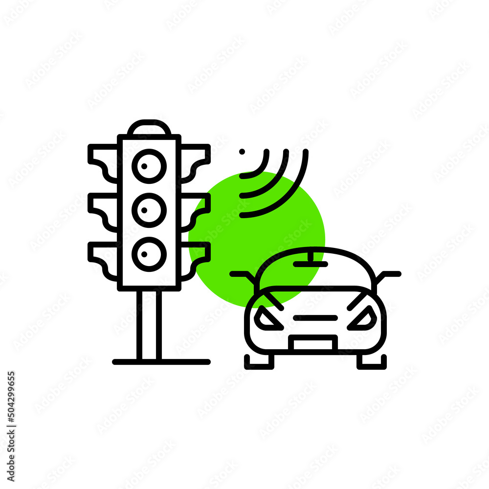 Poster smart traffic control system. traffic light equipped with sensors. internet of things futuristic tec