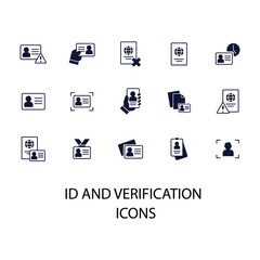 ID and Verification icons set . ID and Verification pack symbol vector elements for infographic web