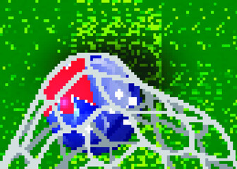 Soccer ball flag ,Grass,net, football field.Illustration design idea and concept think creativity.