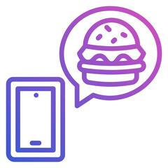 Online order with smartphone and bubble, burger and glass line gradient icon. Can be used for digital product, presentation, print design and more.