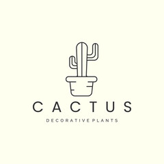 cactus or plants with line art style logo icon template design. tree, nature, decorative, vector illustration