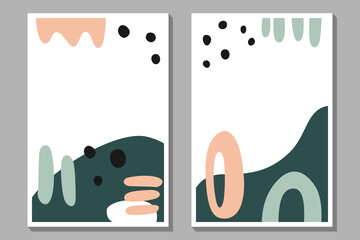 Set of modern temlates with simple flat shapes in soft colors