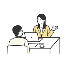 女性スタッフから説明を受ける男性