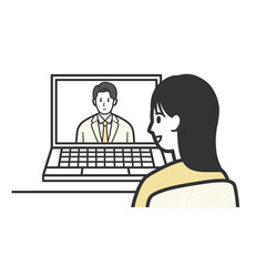 オンラインで説明を聞く女性