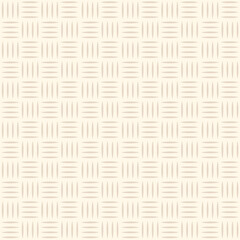 Natural woven texture seamless vector pattern. Geometric hatched lines in square grid design. Neutral light beige color background. Simple, minimal repeat backdrop, wallpaper surface art print. 