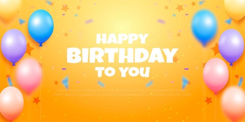 Realistic banner happy birthday with yellow background