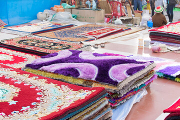 KOLKATA, WEST BENGAL , INDIA - DECEMBER 12TH 2014 : Handmade jute carpets, handicrafts on during Handicraft Fair in Kolkata - the biggest handicrafts fair in Asia.