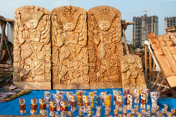 KOLKATA, WEST BENGAL , INDIA - DECEMBER 14TH 2013 : An handicraft artwork of Debi Durga, Hindu...