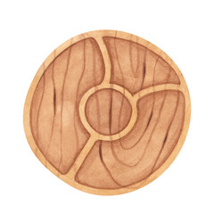 Wooden plate, partitioned dish isolated on white background. Watercolor hand drawn illustration. Art for design