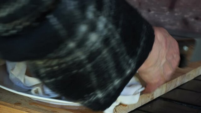 cooking cappello del prete boiled meat , traditional dish from northern, Italy