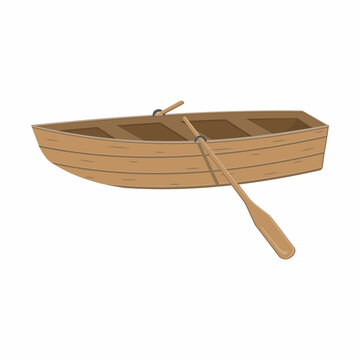 recommend clip art: Wooden boat with oars, Color vector illustration in cartoon style on a white background.