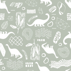 Seamless pattern with cartoon dinosaurs. For cards, party, banners, and children room decoration.