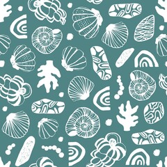 Seamless pattern with seashells. Vector background. - 504306857