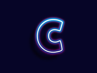 Neon alphabet letter c sign. Blue color style. Vector illustrator