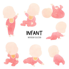 watercolor baby girl, infant vector illustration
