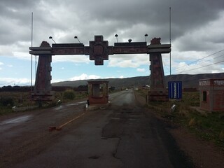 Stone arch at the entrance to the town. Tiwanaku Bolivia