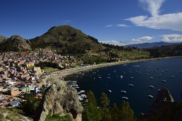 On top of Cerra Calvario looking down on Copacabana, Bolivia