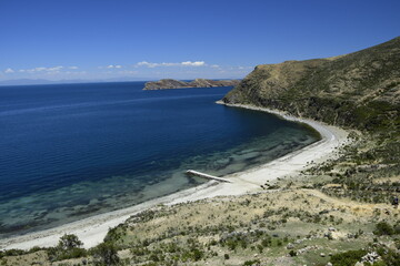 Fototapeta na wymiar view from Isla Del Sol (Island of the Sun) on the Titicaca lake. Bolivia. . South America.