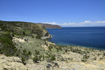 view from Isla Del Sol (Island of the Sun) on the Titicaca lake. Bolivia. . South America.