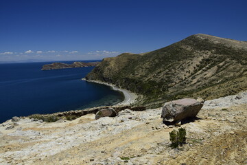 view from Isla Del Sol (Island of the Sun) on the Titicaca lake. Bolivia. . South America.