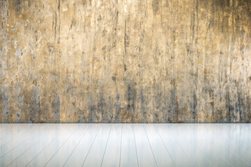 Grounge Concrete Wall & White Hardwood Floor - Background