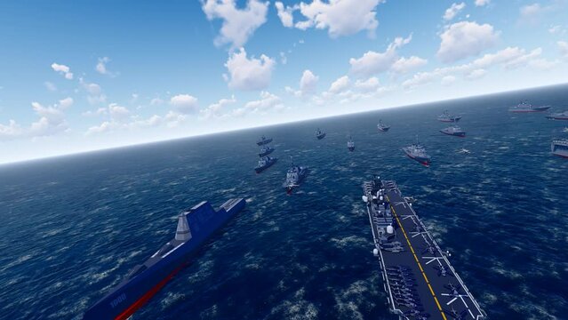  The aircraft carrier battle group is training.