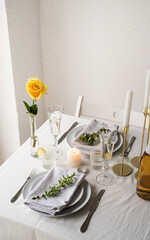 beautiful table setting for romantic dinner for two