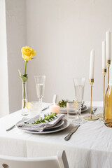 beautiful table setting for romantic dinner for two