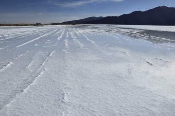 Fototapeta na wymiar Drawing of dried salt on the surface of the lake Salar de Uyuni, Bolivia.