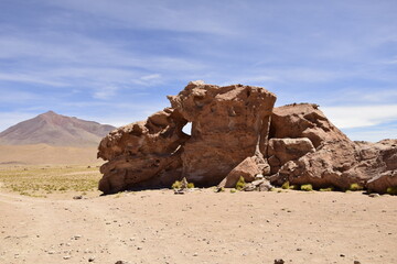 Brown Rocks. Off-road tour on the salt flat Salar de Uyuni in Bolivia