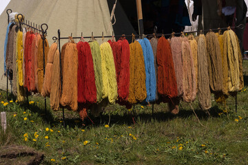 Dyeing of wool  made in ancient style.