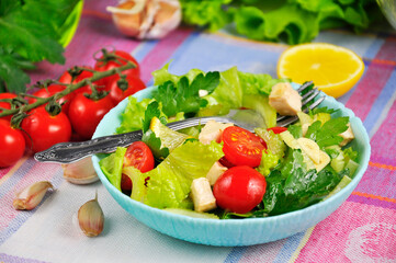 Fresh vegetable salad in plate.